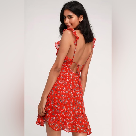 Lulu’s Spring Dream Red Ruffle Floral Skater Dress - XL - Picture 2 of 4